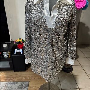 AKIRA Silver Sequin And Beaded Dress